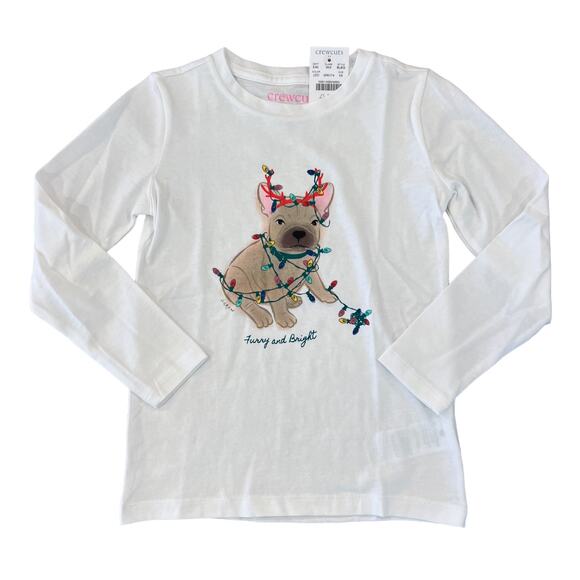 NWT J. Crew Girls' White W/Christmas Reindeer Dog Graphic Tee - Picture 1 of 10